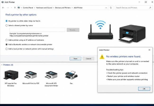 WiFi printer not found